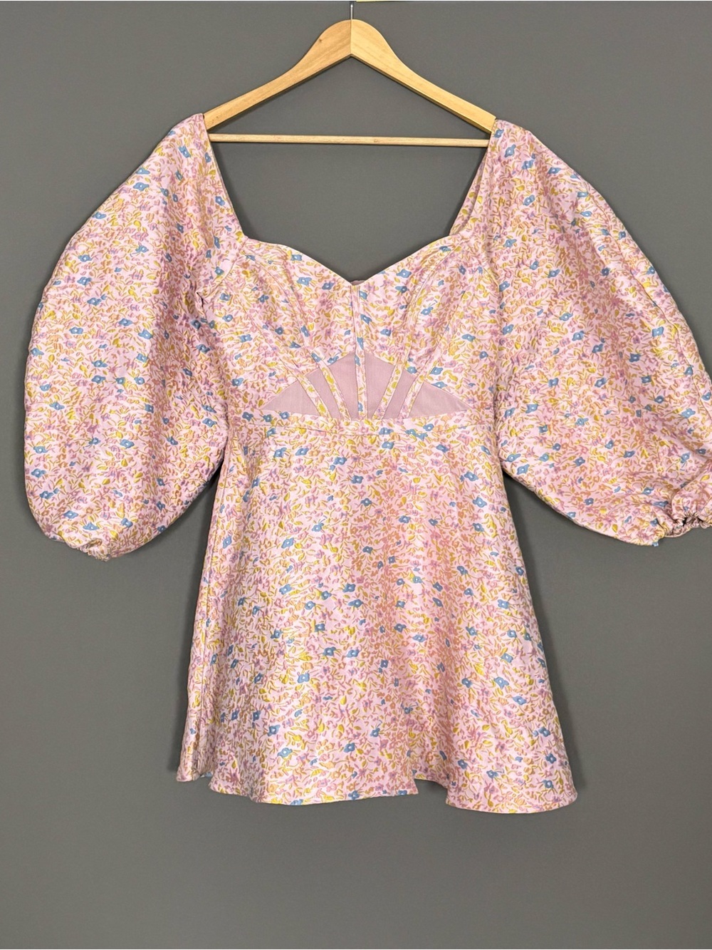 ASOS Luxe Puff Sleeve Floral Jacquard Mini Dress Pink 8 Coquette Cottagecore ASO - Picture 2 of 13